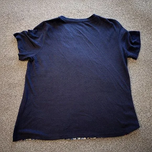 Tory Burch Silk Front Linen Top Bird Print Short Sleeve Blue Graphic Blouse L - Picture 4 of 8